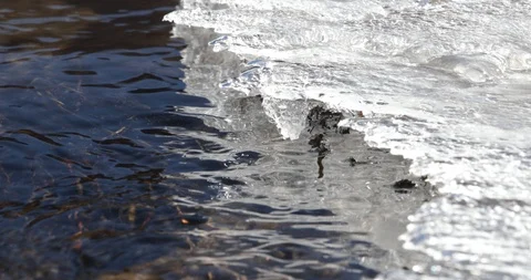 Close up of pure transparent stream flowing below frozen ice. Ice melting 스톡 동영상 103459300