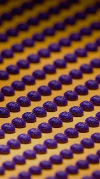 Close-up of purple 3D brain models arranged in repeating pattern on yellow .. Stock Photos