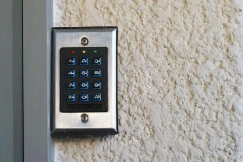 Close-up push-button lock of entrance doors Stock Photos