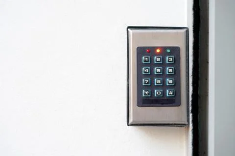 Close-up push-button lock of entrance doors Stock Photos