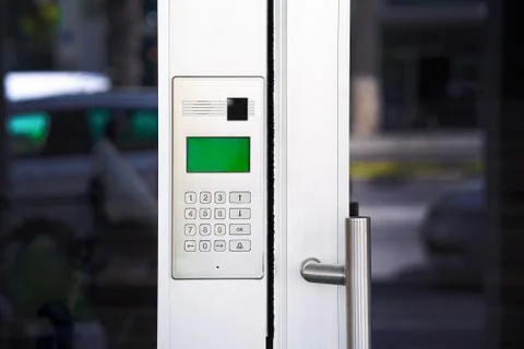 Close-up push-button lock of entrance doors Stock Photos