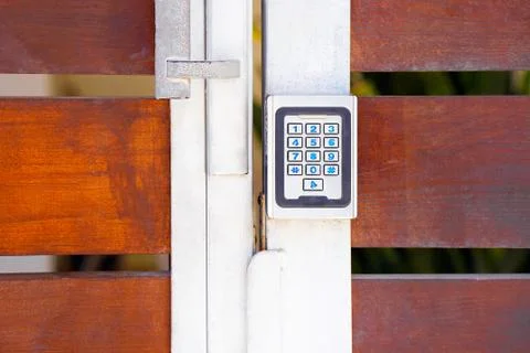 Close-up push-button lock of entrance doors Stock Photos