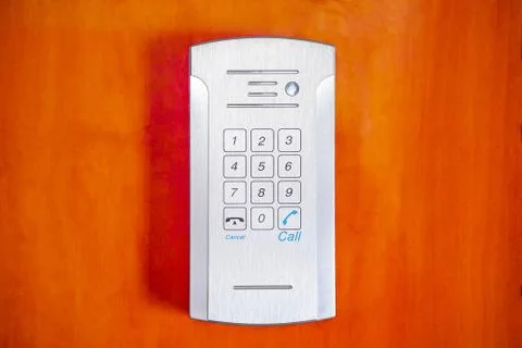 Close-up push-button lock of entrance doors. Secure password on keyboard for Foto stock