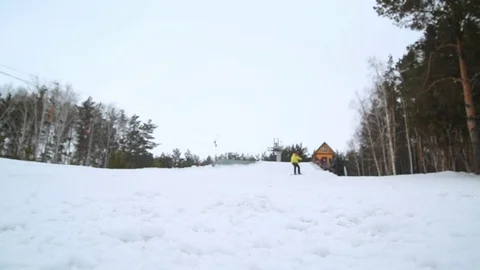 Close up to put a snowboard in the winter Stockbeeldmateriaal 73673992