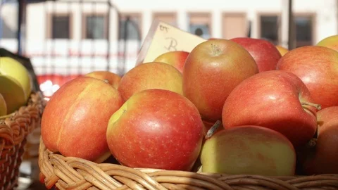 Close Up Putting One Apple into Apple Basket Vídeos de archivo 113283468