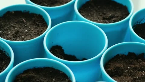 Close-up of putting soil into a pot with a shovel Stock Footage 268551354