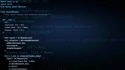 Close up of python programming code for neural network and artificial Stock Footage 336780667