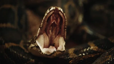 Close-Up Python Snake Opening Mouth in Terrarium Video stock 333596693