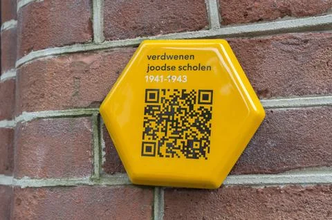Close Up QR Code Lost Jewish Schools At Amsterdam The Netherlands 9-5-2024 Stock Photos
