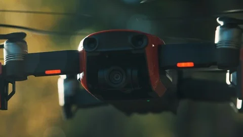 Close-up of quadcopter camera. Sensors on the copter. Shooting on the drone on Stock Footage 108593181