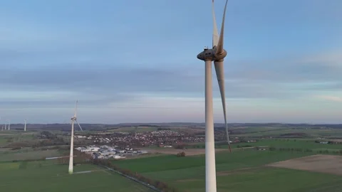 Close quarter orbit around rotating turbine blades Video stock 331213283