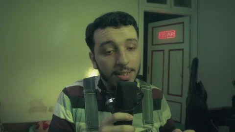 Close Up Quirky Singer Performing Passionately into Mic in Studio Stock Footage 340401302