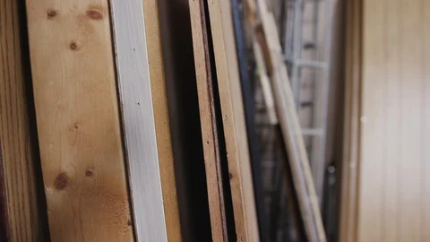 Close up rack focus of wooden studio set flats Stock-Footage 89503803
