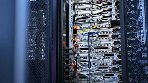 Close up of a rack-mounted server in data centre Stock Footage 283696834