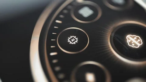 Close radial dashboard showing a processor marked AI Stock Footage 342489451
