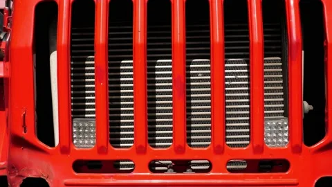 Close-up of the radiator of a red fire t... | Stock Video | Pond5