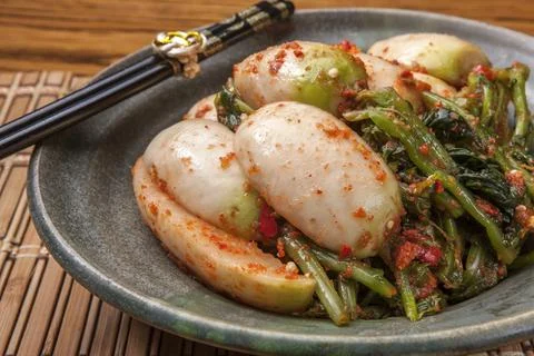 Close up of radish kimchi. Stock Photos