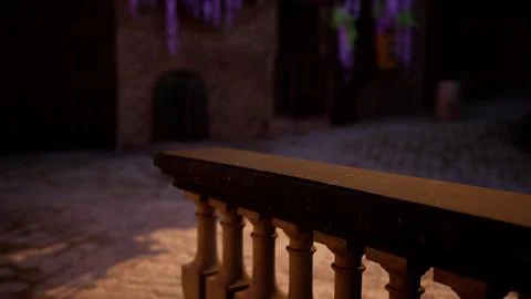 A close up of a railing with a brick building in the background Ilustración de archivo