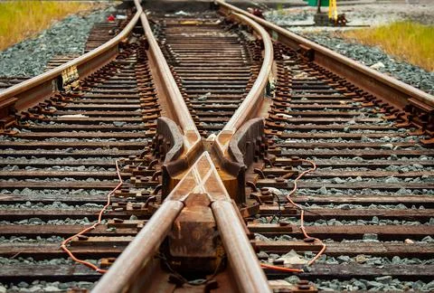 Close-up of Railroad Track Switch Stock-Fotos