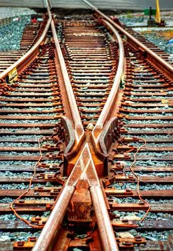 Close-up of Railroad Track Switch Stock-Fotos