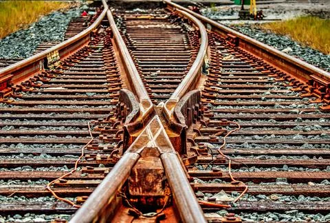 Close-up of Railroad Track Switch Stock Photos