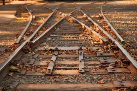 Close up railroad tracks switch Stock Photos