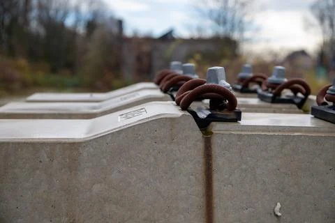 Close-up of rails concrete sleeper without rails Stock Photos