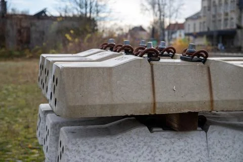 Close-up of rails concrete sleeper without rails Stock Photos