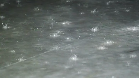 Close up of rain drop hit concrete floor cause splash Stock Footage 108618506