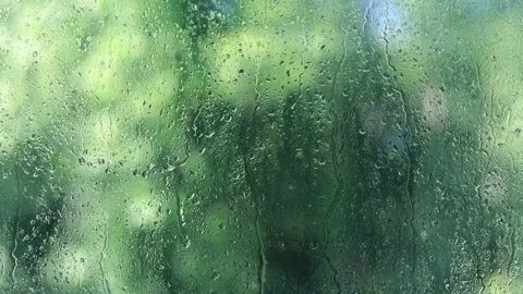 Close-up of Rain Drops On The Windows Glass. Rain drops strike a window pane. Stock Footage 156377137