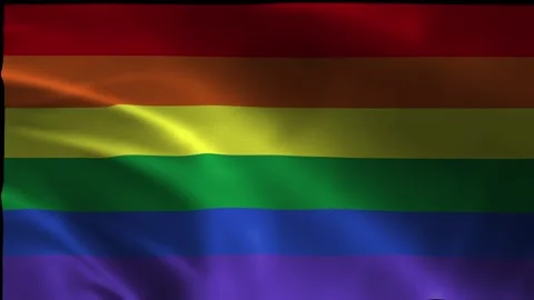 Close-up of the Rainbow flag fluttering in the wind. Flag of diversity waving Stock Footage 281079748
