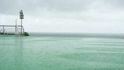 Close up of Raindrops Creating Ripples on Pool Surface Video stock 347984552