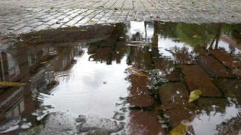 Close up raindrops on puddle. Rainy day. Slow motion 4K 库存影片 221220326