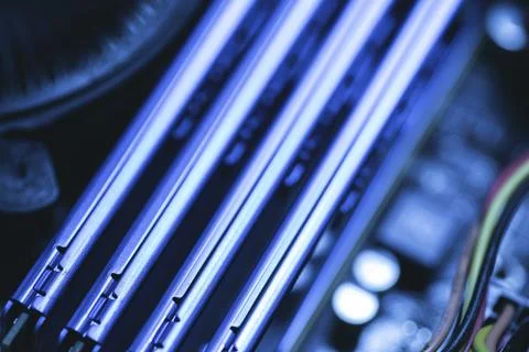 Close-up of RAM memory inside the personal computer Stock Photos