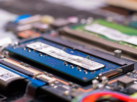Close-up of RAM Memory Module on Laptop Motherboard Stock Photos