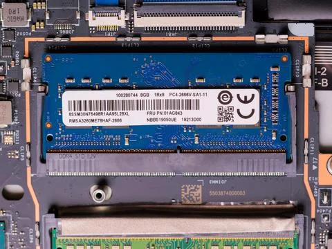 Close-up of RAM Memory Module on Laptop Motherboard Stock Photos
