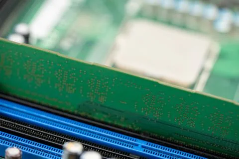 Close up of RAM module on computer motherboard Stock Photos