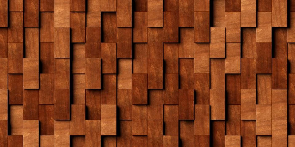 Close up of randomly shifted offset vertical wooden rectangle blocks surfac.. Stockillustratie