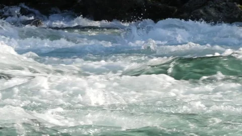 Close up of rapids, wild foaming river Stock Footage 137434804