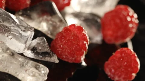 Close-up of raspberries with ice. Loopable Stock Footage 40005534
