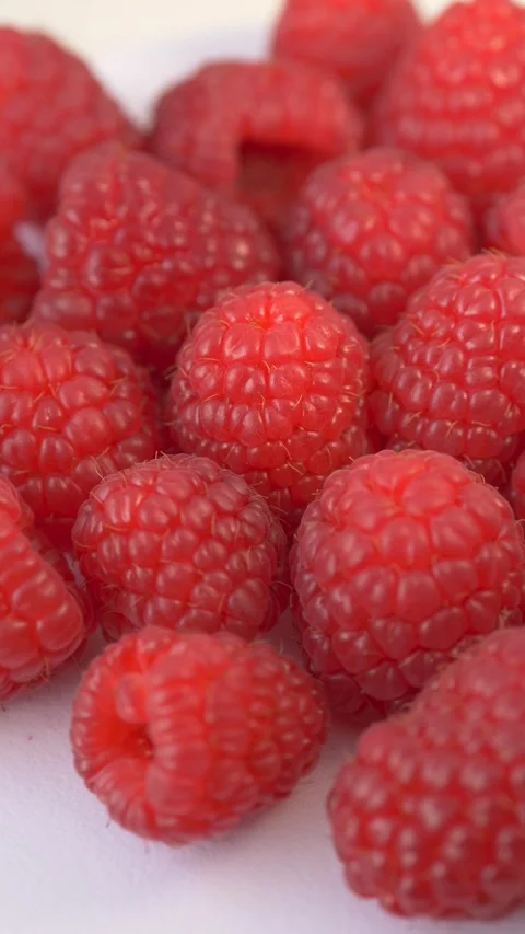 Close-up of raspberries rotating on white background representing gourmet Vídeo Stock 333116978