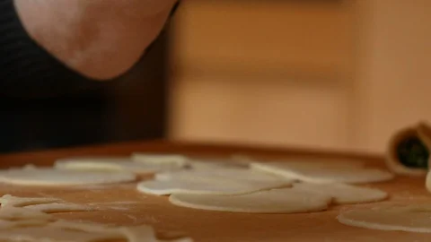 Close up on ravioli pasta discs Stock Footage 112879335