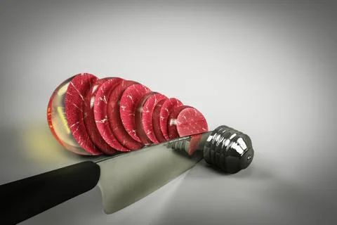 Close up of raw beef steak in the shape of a bulb is cutting Stock Illustration