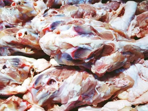 Close up raw Chicken frame bones at the supermarket Stock Photos