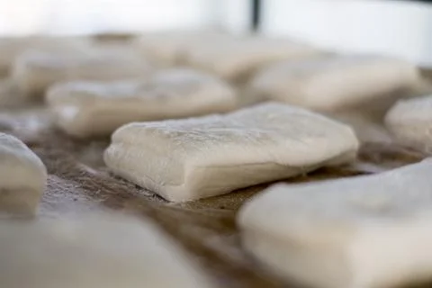 Close up of Raw Ciabatta bread Buns Stock-Fotos