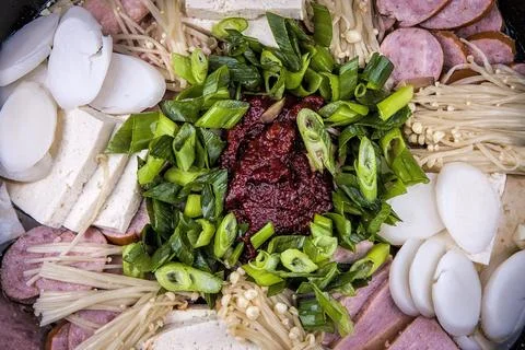 Close up of raw korean dish to be cooked. Stock Photos