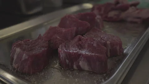 Close-up of Raw Meats preparing for barbecue. Stock Footage 144393643