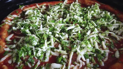 Close up of raw pizza before cooking Stock Footage 131371380