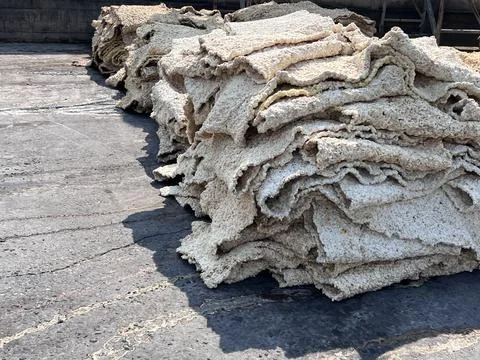 Close Up Raw Rubber Sheet After Rolling Process in Latex Industry Plantation. Stock Photos