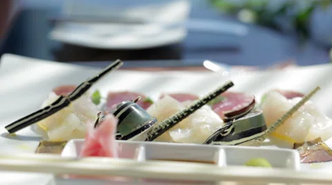 Close up of raw seafood on plate Stock Footage 1018547